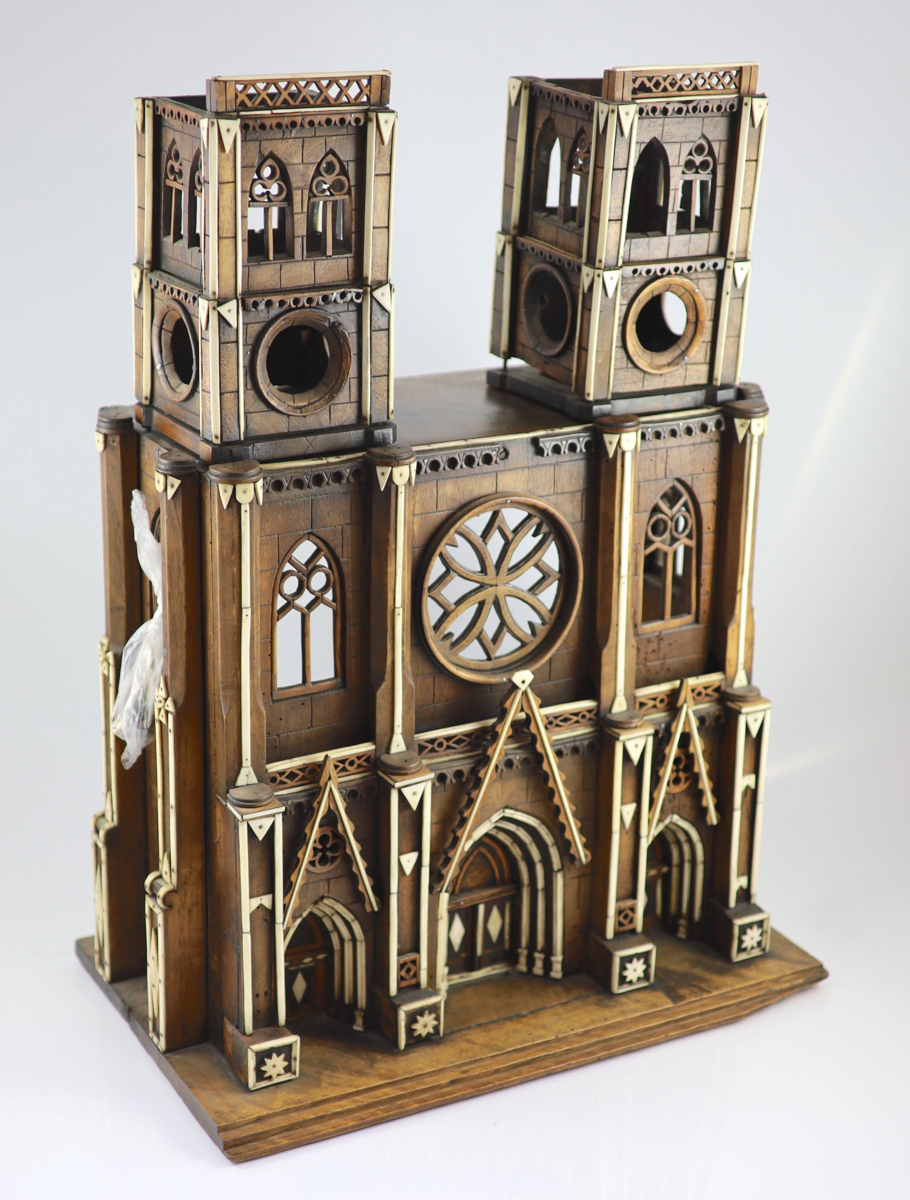 A 19th century French walnut and ivory model, Notre Dame